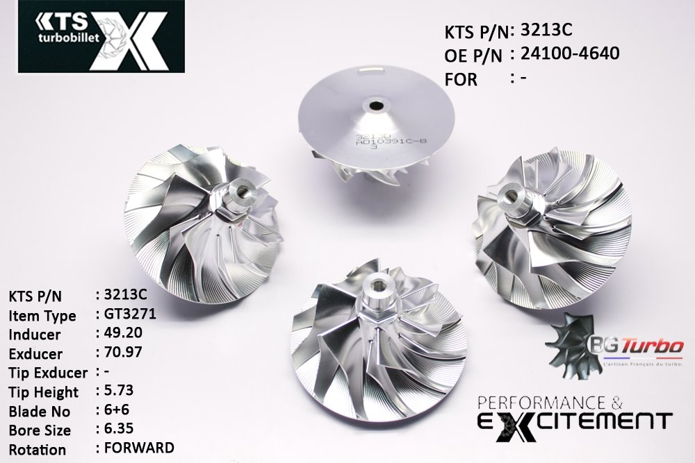 Turbo ROUE FORGÉE MFS PERFORMANCE - 6+6 PALES - INDUCER : 49,2 - EXDUCER : 70,97 - TYPE : GT3271ANGLE : 45° - ROTATION : Forward - SUPER BACK : 4,75 - BORE SIZE : 6,35
